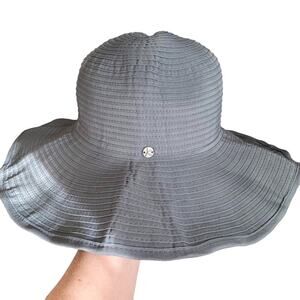 Kooringal Blue Grey Wide Brim Removable Chin Cord Ribbon Sun Hat O/S